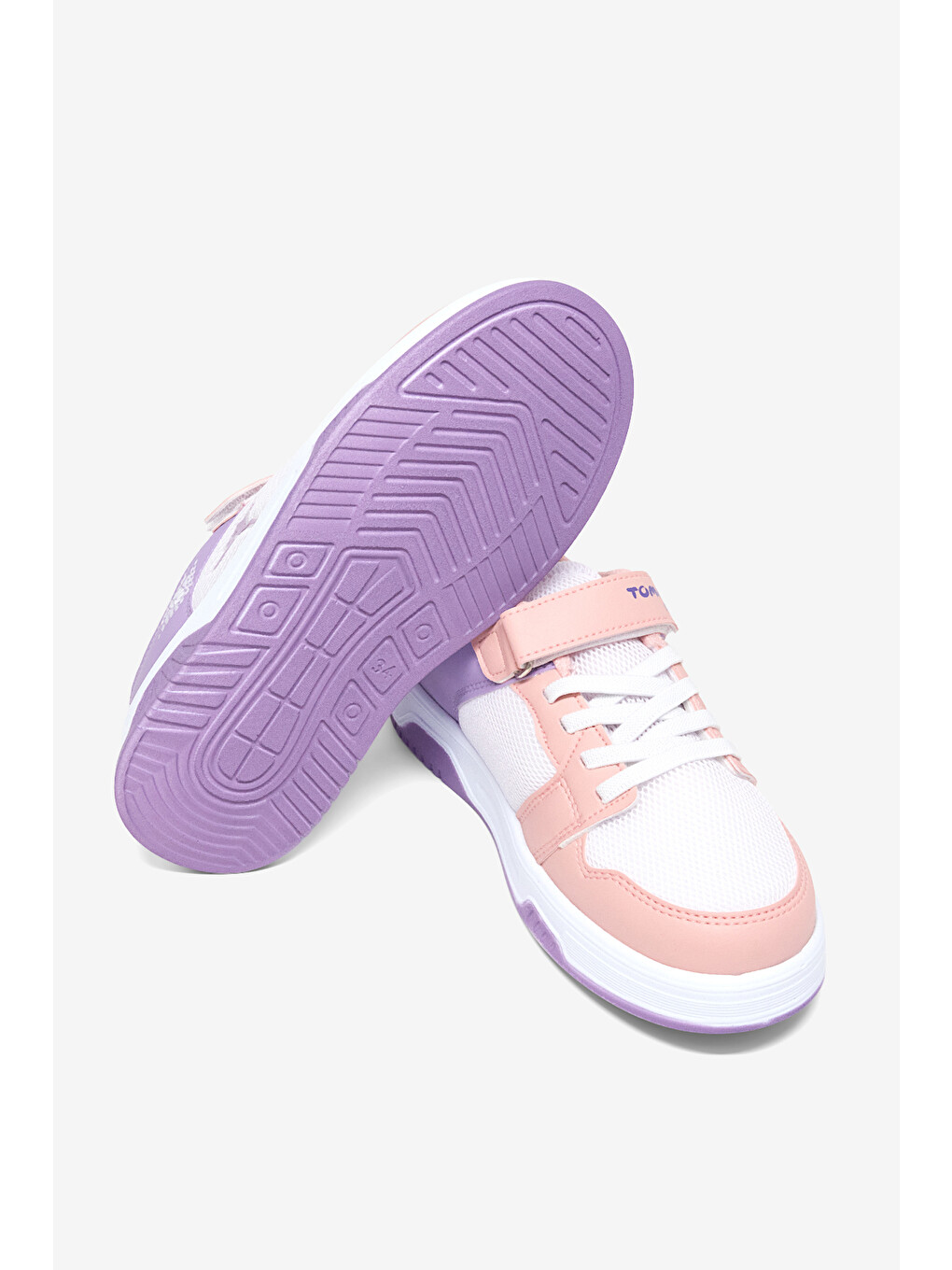 Pembe Çocuk Unisex Pudra Lila Beyaz Rahat Kalıp Ortopedik Cırtlı Sneaker-4