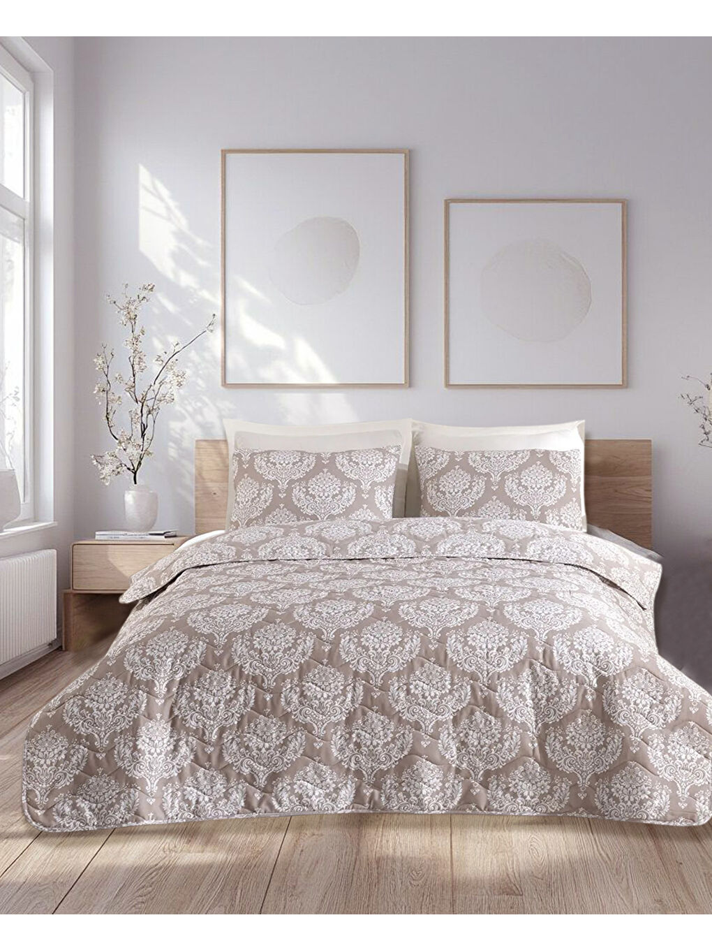 Kahverengi Kapitone Yatak Örtüsü Seti Çift Kişilik Post Kahve