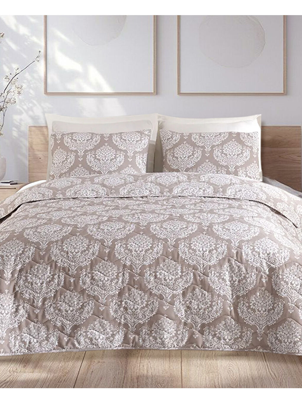 Kahverengi Kapitone Yatak Örtüsü Seti Çift Kişilik Post Kahve-1