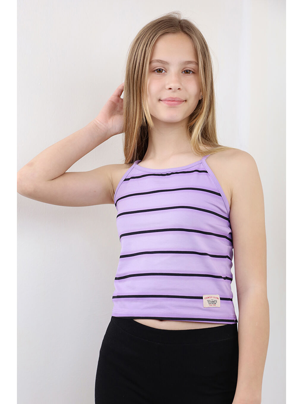 Lila Kız Çocuk Çizgili Atlet