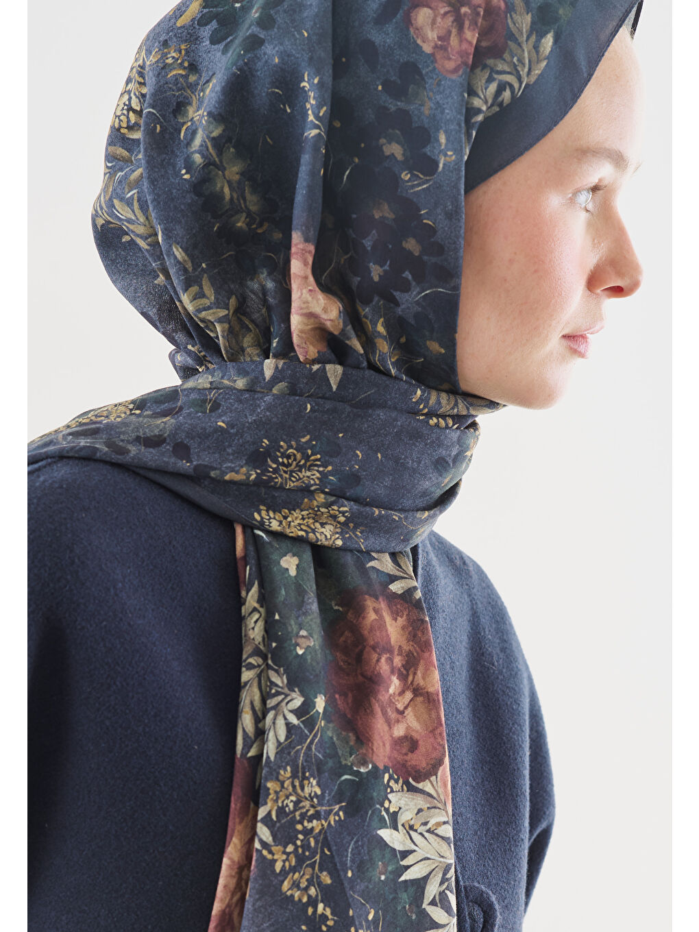 İndigo SOFT HIBISCUS DESENLİ PAMUK VİSKON ŞAL İNDİGO-3