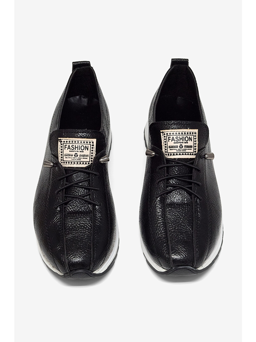 Kadın Siyah Rahat Kalıp Ortopedik Bağcıklı Loafer-4