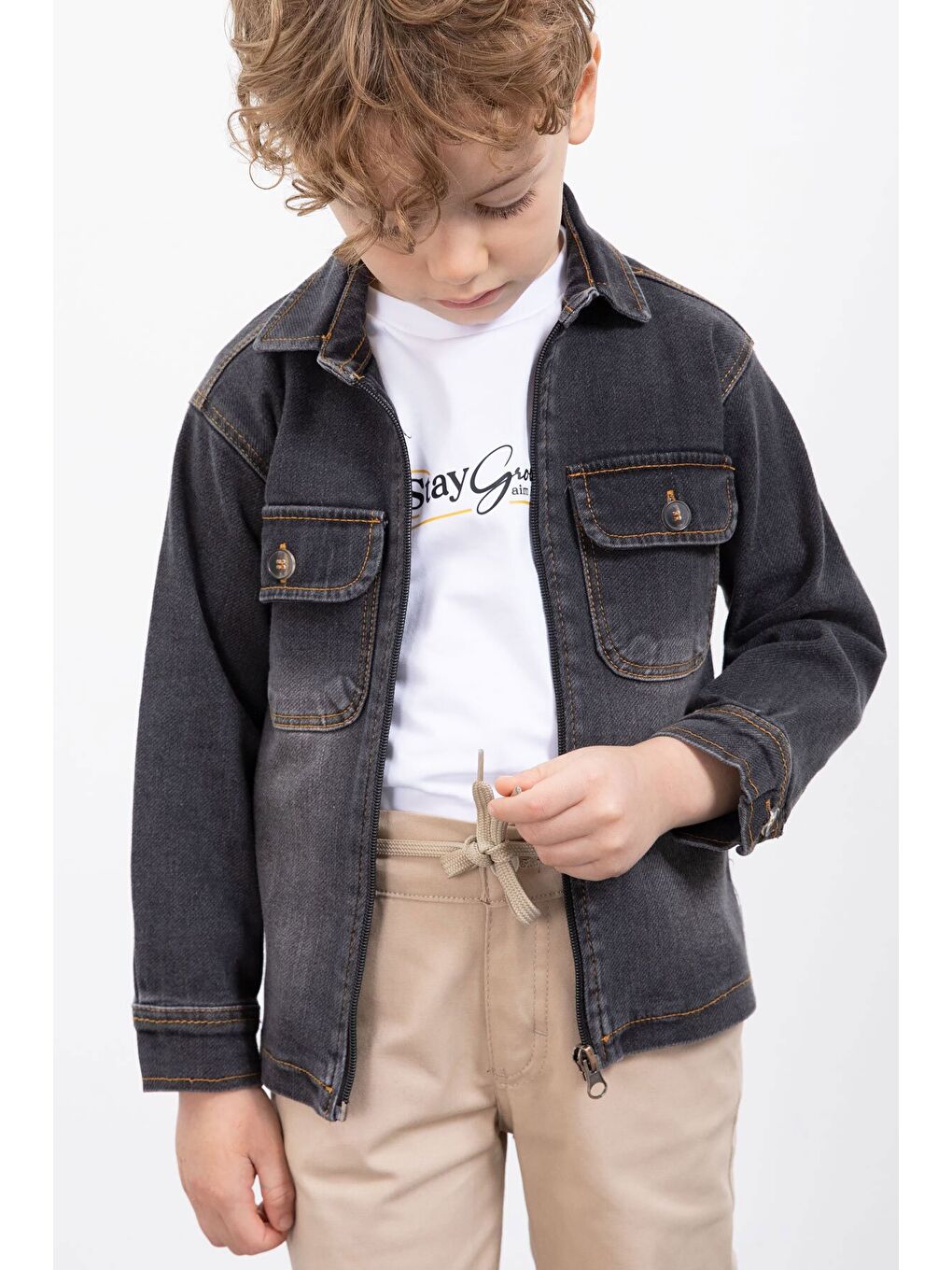 Siyah Fermuarlı Jean Ceketli Erkek Çocuk Pantolonlu 3lü Takım 23387-4