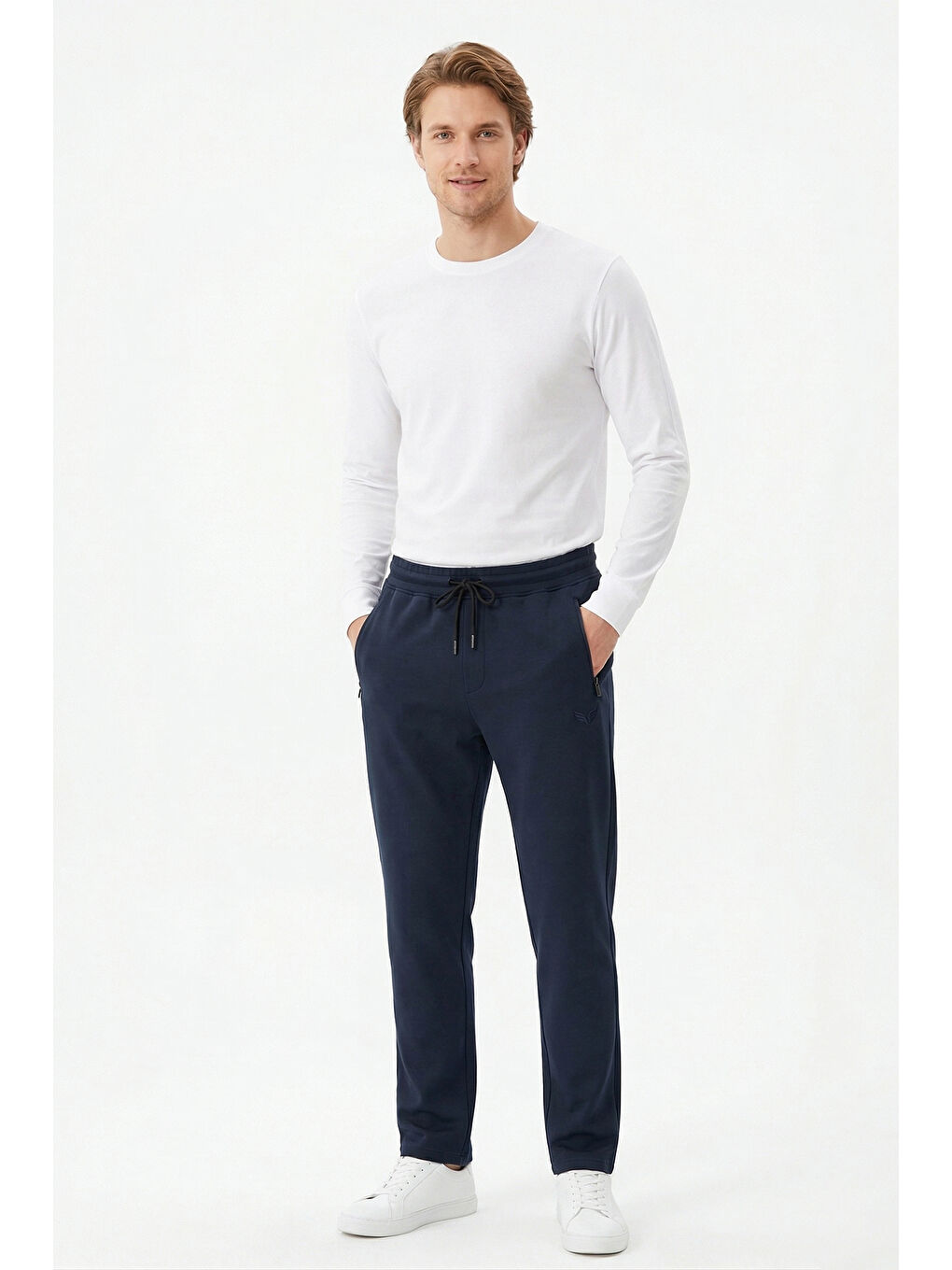 Erkek Paçası Düz Beli Lastikli Eşofman Altı 25708 Koyu Lacivert-2