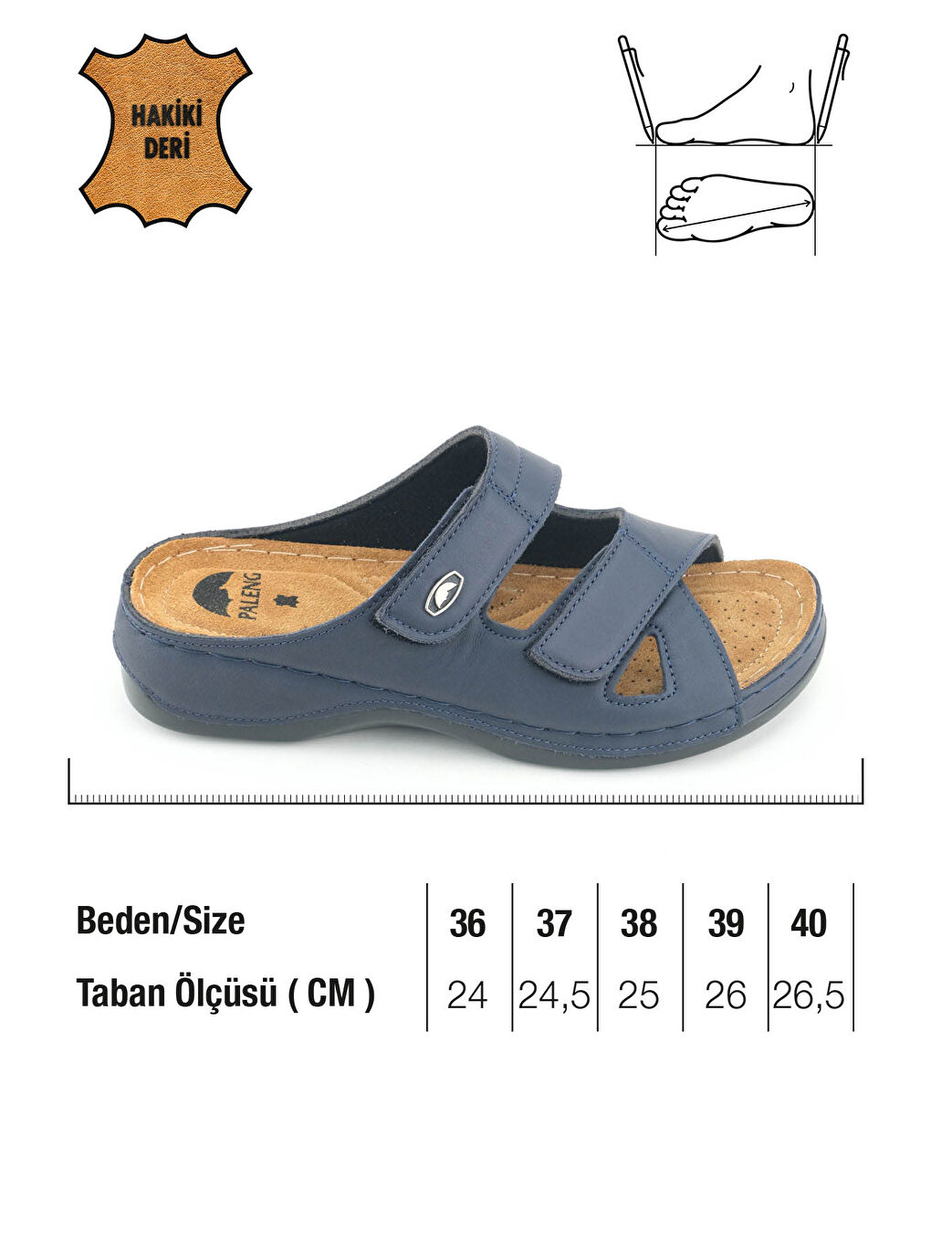 Lacivert Gezer Kadın Ayarlanabilir Hakiki Deri Terlik-1