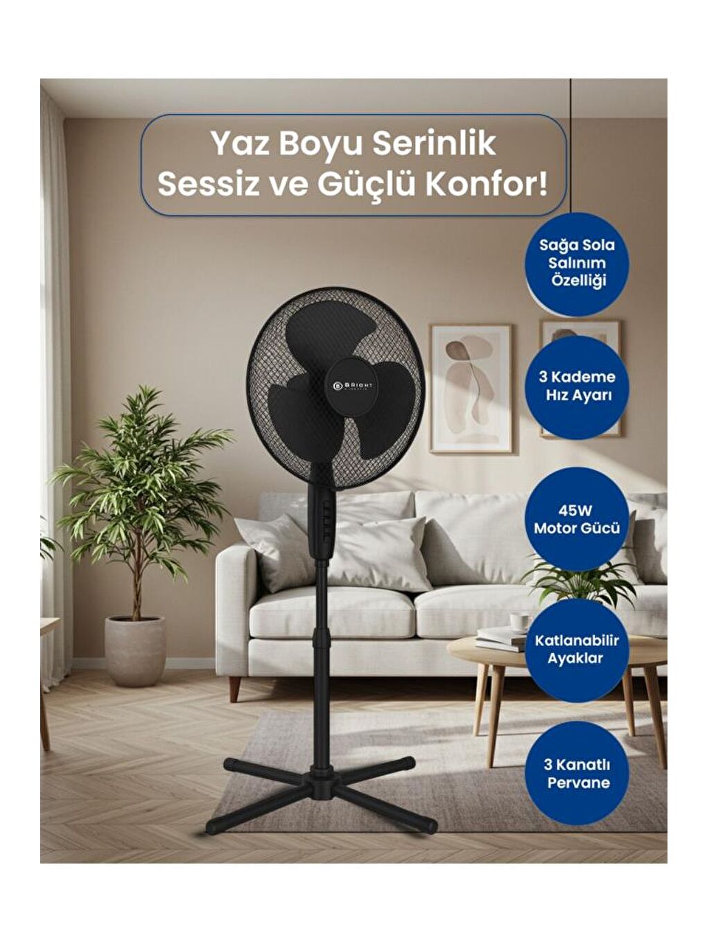 Be-4116 16" Katlanabilir Ayaklı Standlı Vantilatör Siyah