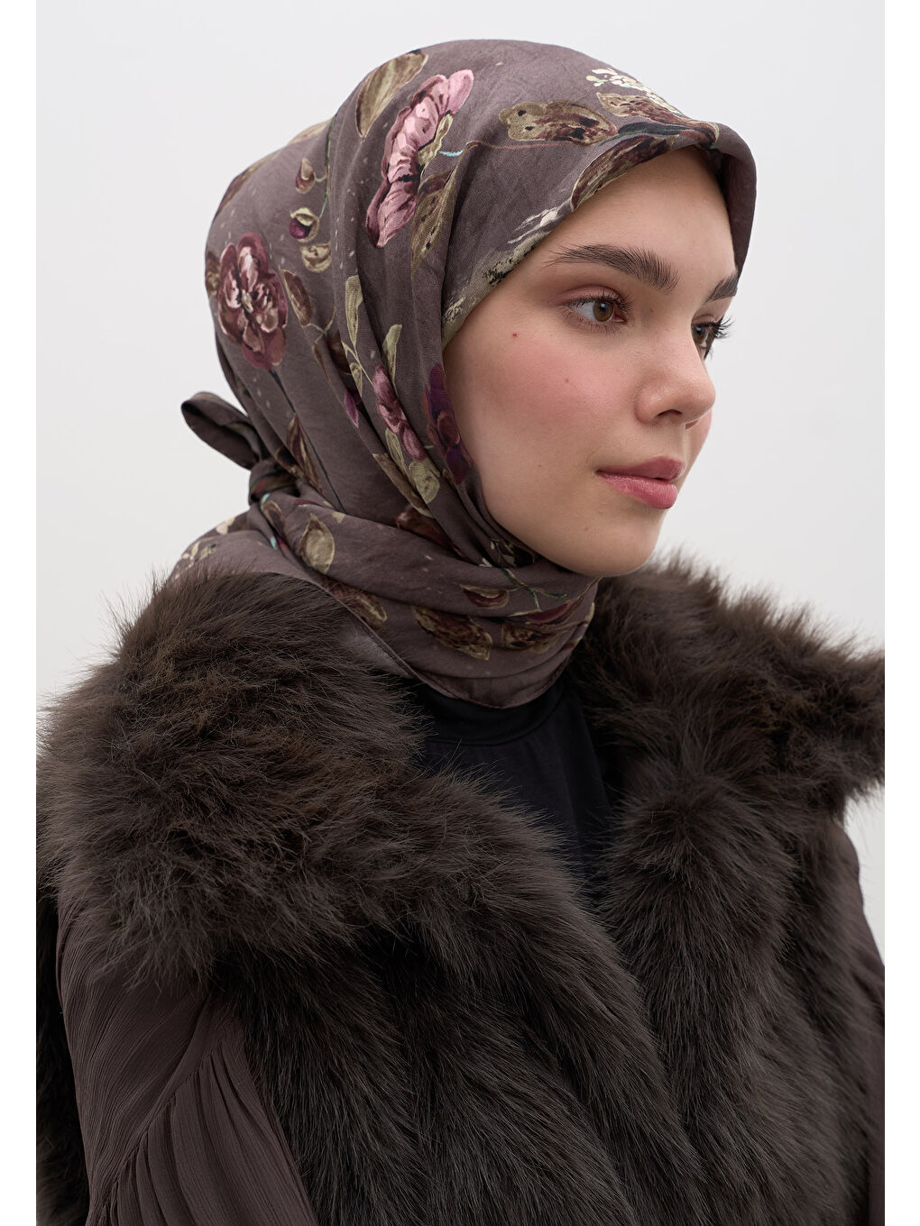 Pembe Flower Rain Desen Pamuklu Viskon Eşarp Gülkurusu-1