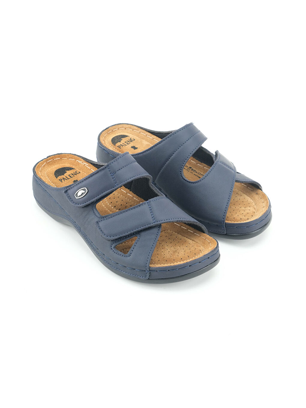 Lacivert Gezer Kadın Ayarlanabilir Hakiki Deri Terlik-2