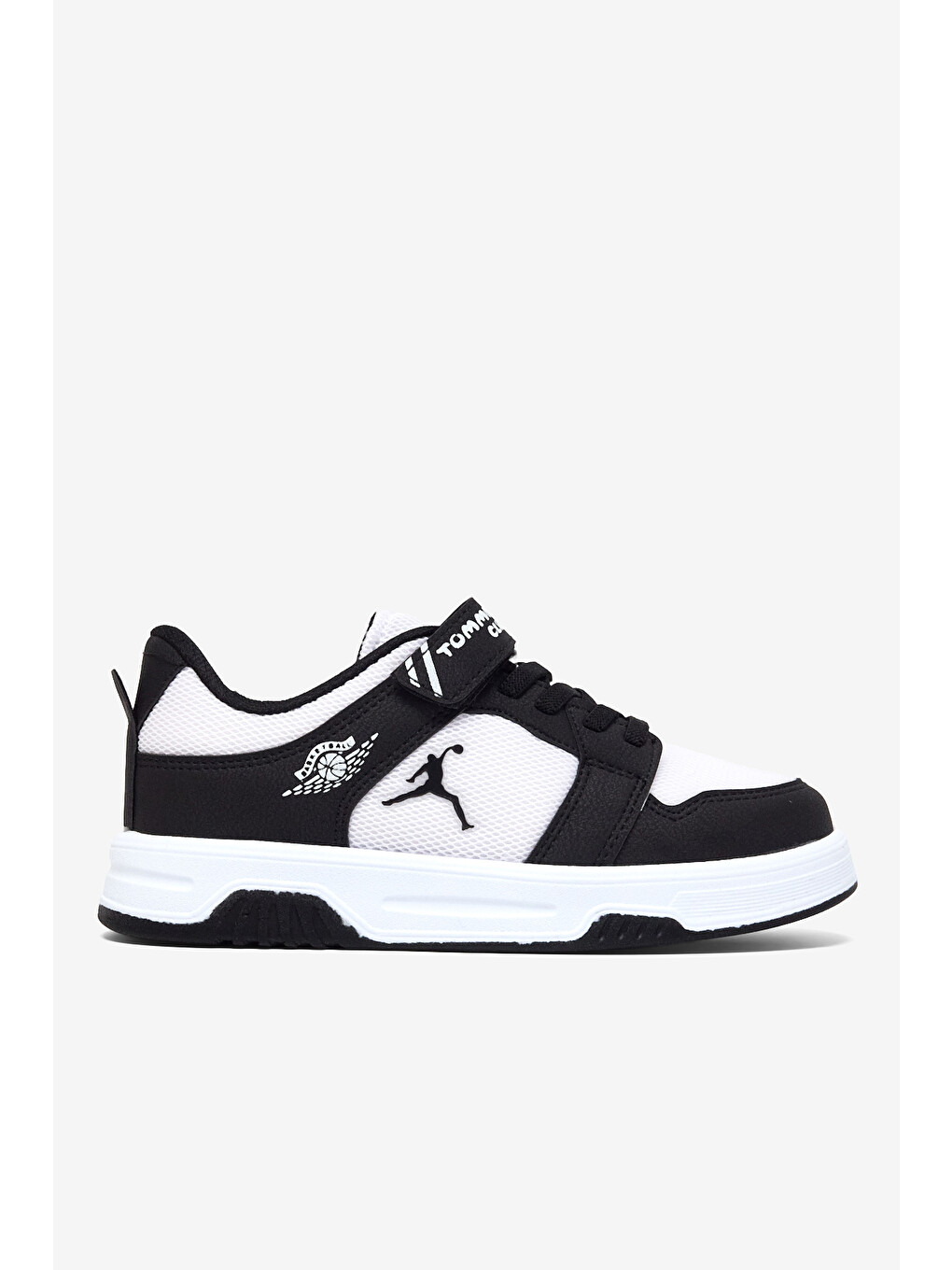 Çocuk Unisex Siyah Beyaz Rahat Kalıp Ortopedik Cırtlı Sneaker-3