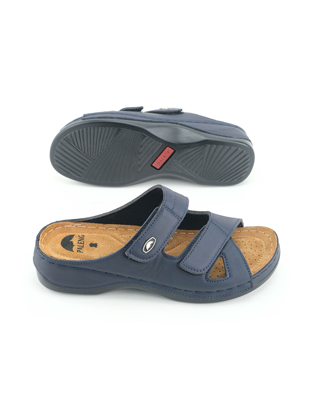 Lacivert Gezer Kadın Ayarlanabilir Hakiki Deri Terlik-4