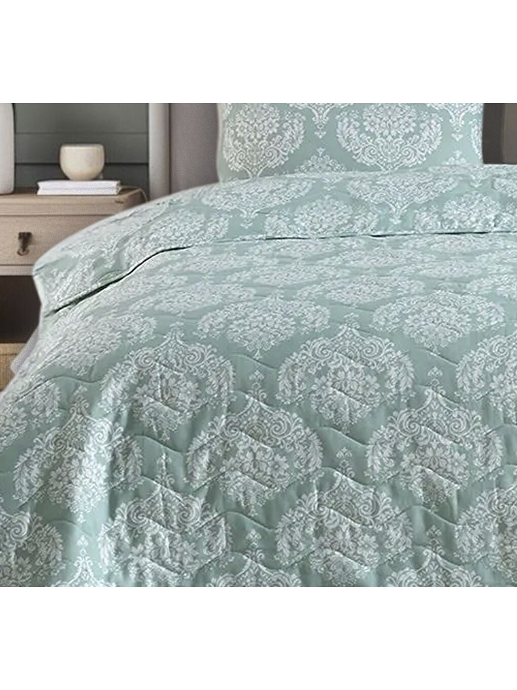 Kapitone Yatak Örtüsü Seti Çift Kişilik Post SuYeşili-2