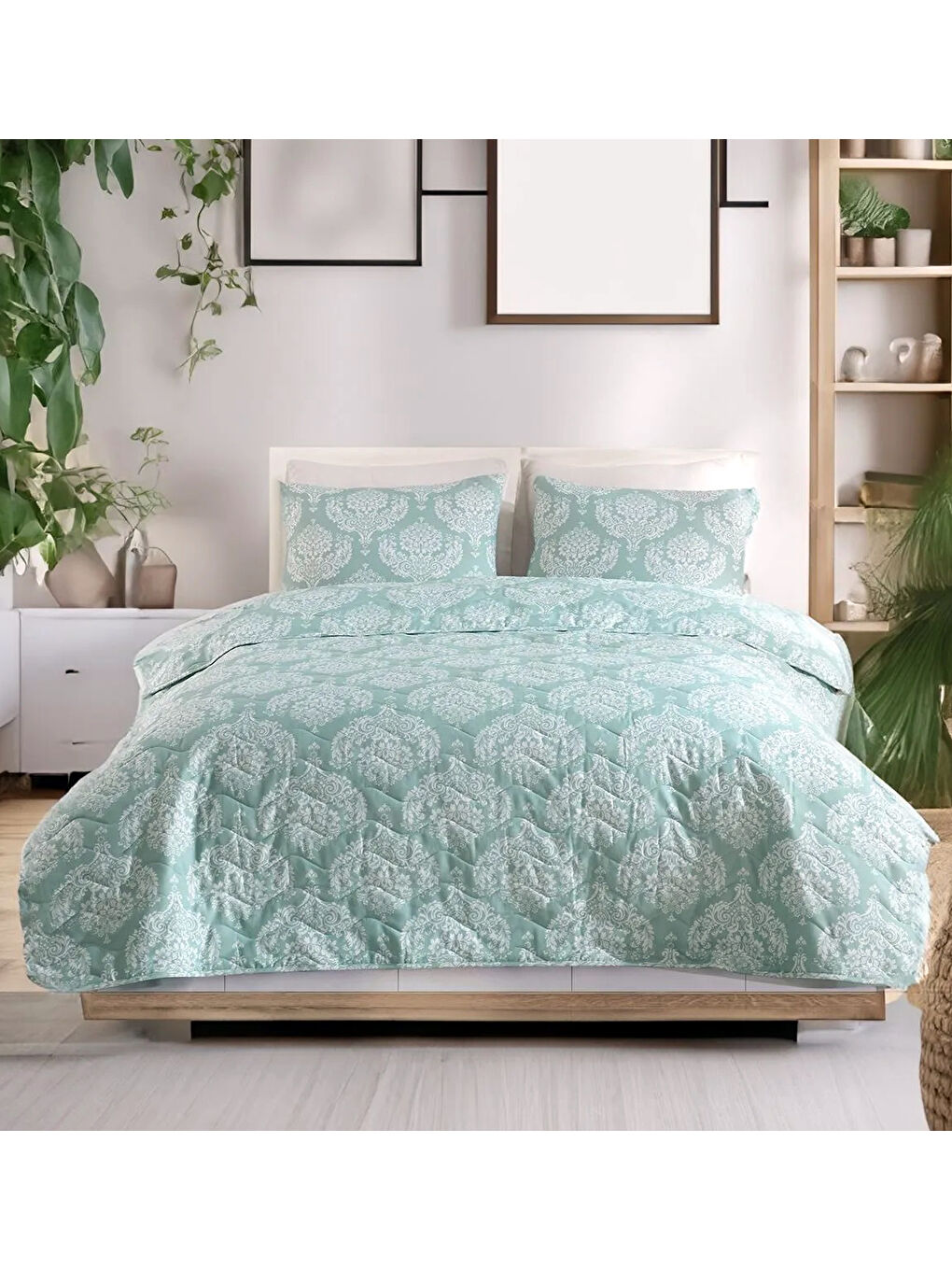 Kapitone Yatak Örtüsü Seti Çift Kişilik Post SuYeşili-3