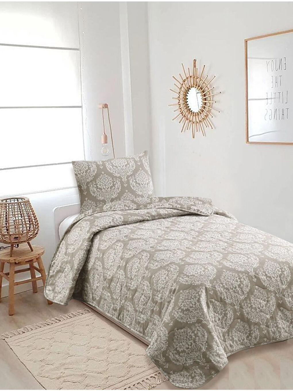 Kahverengi Kapitone Yatak Örtüsü Seti Tek Kişilik Post Kahve