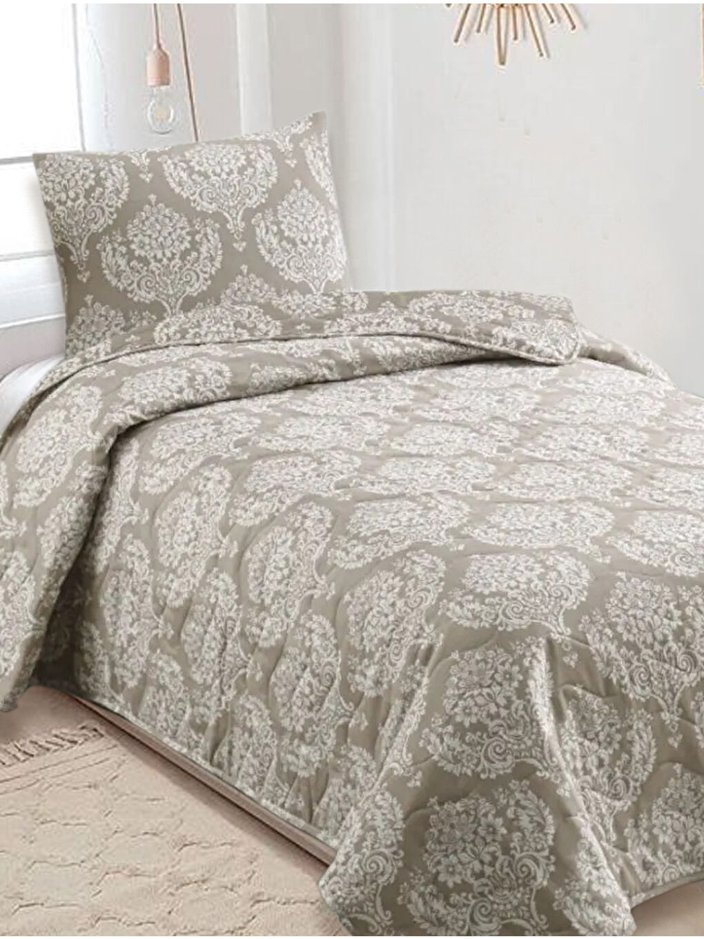 Kahverengi Kapitone Yatak Örtüsü Seti Tek Kişilik Post Kahve-1