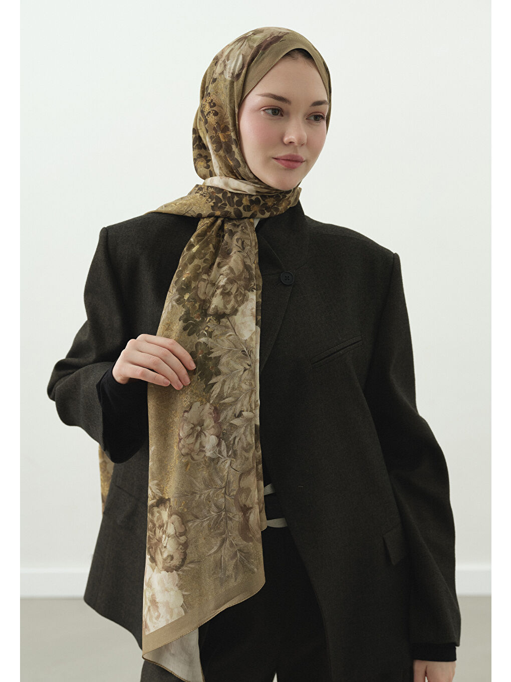 Yeşil SOFT HIBISCUS DESENLİ PAMUK VİSKON ŞAL ÇAĞLA