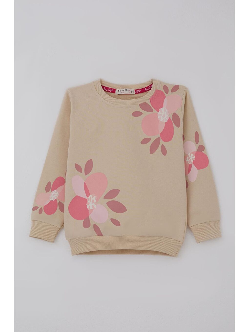 Kız Çocuk Eşofman Takımı Çiçek Baskılı Pantolonu Çima Dikiş Detaylı Bej (3-7 Yaş)-2