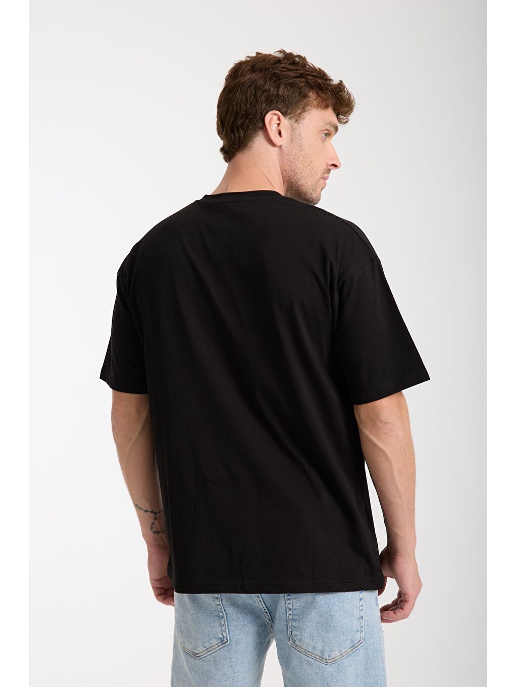 Erkek Siyah Nothing Nakış Yazılı Oversize Bisiklet Yaka Tişört-4