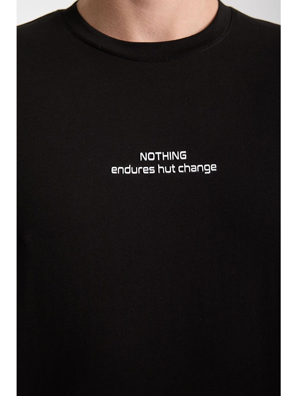 Erkek Siyah Nothing Nakış Yazılı Oversize Bisiklet Yaka Tişört-5