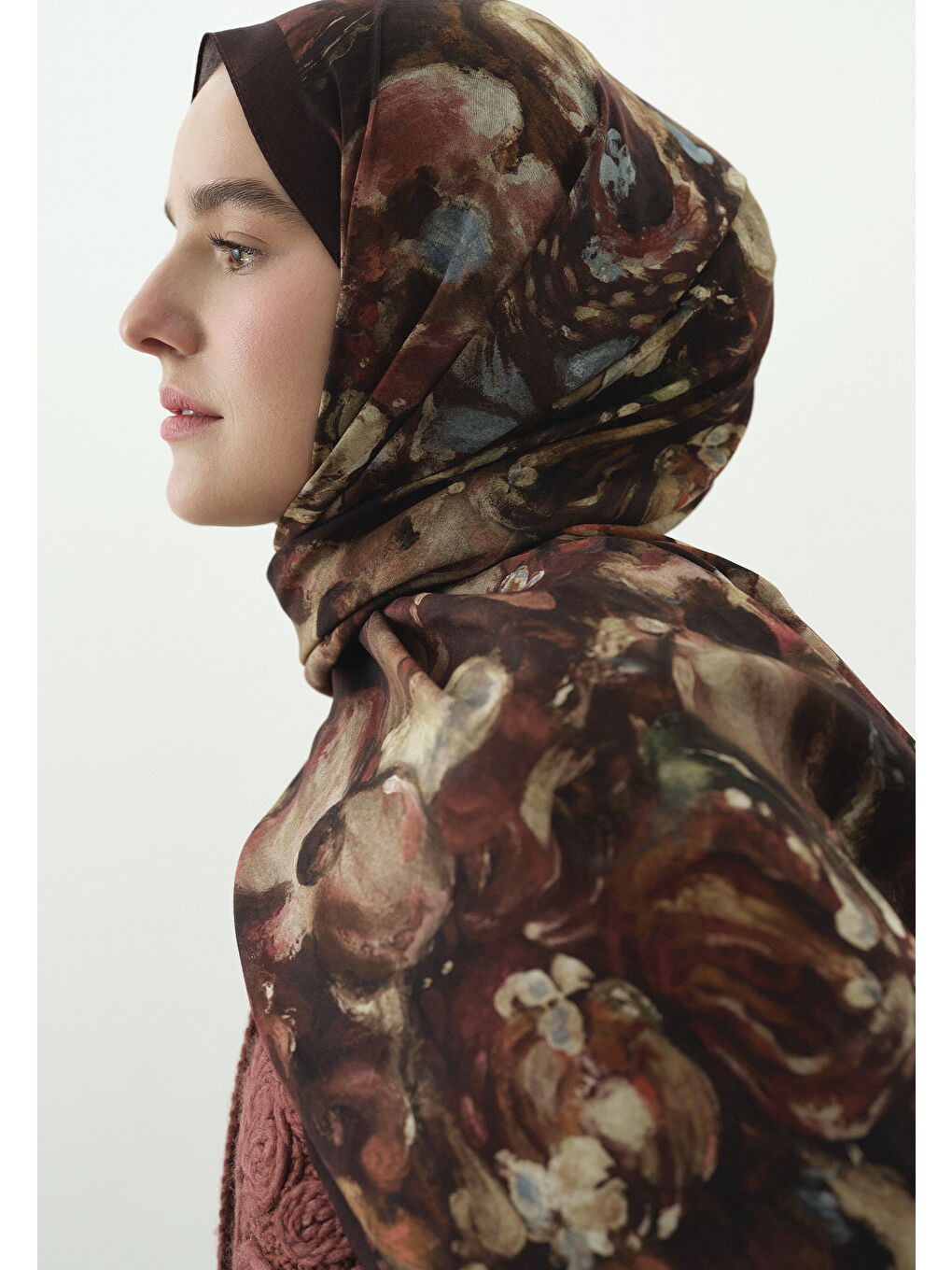 Bordo SWEET VANILLA DESENLİ PAMUK VİSKON ŞAL KOYU BORDO-2