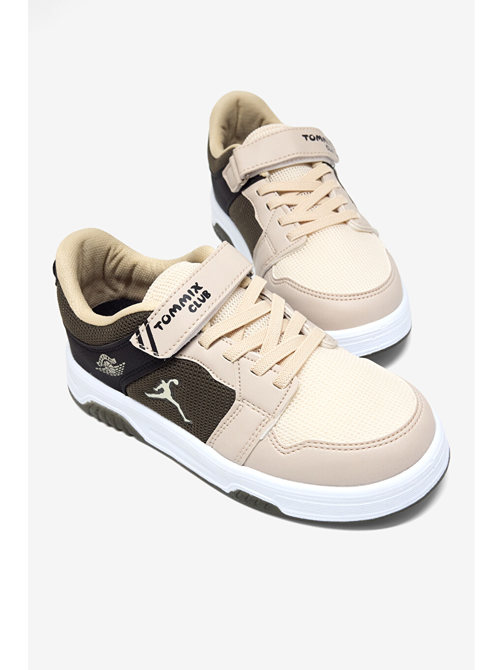 Çocuk Unisex Bej Haki Siyah Rahat Kalıp Ortopedik Cırtlı Sneaker-3