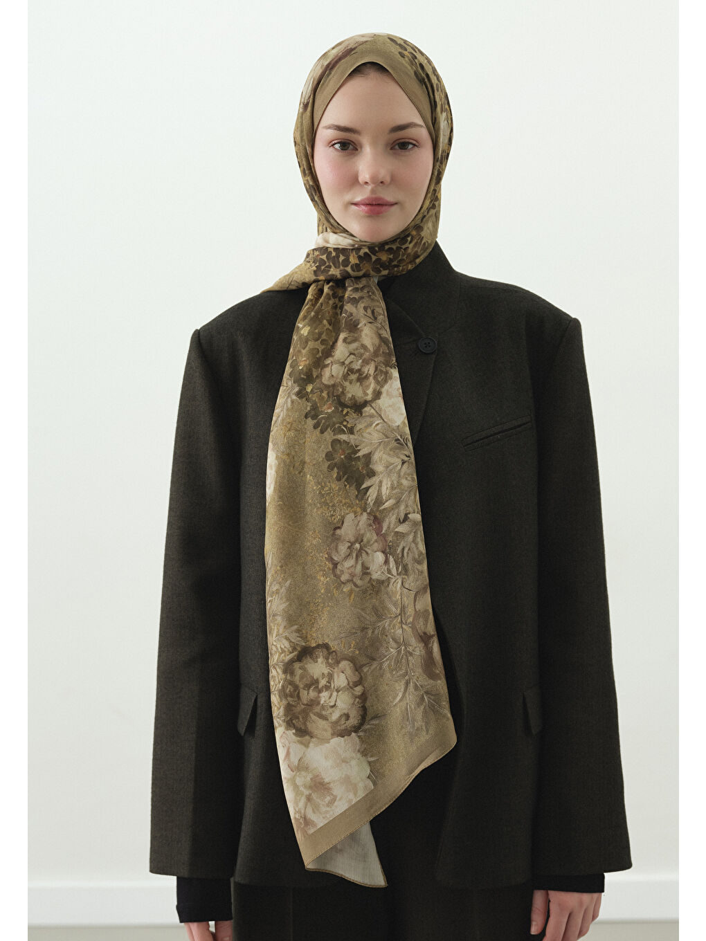 Yeşil SOFT HIBISCUS DESENLİ PAMUK VİSKON ŞAL ÇAĞLA-1