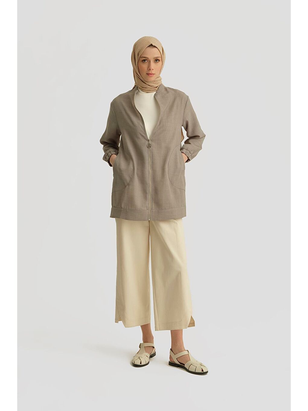 Zincir Detaylı Ceket 25Yt552 Gri