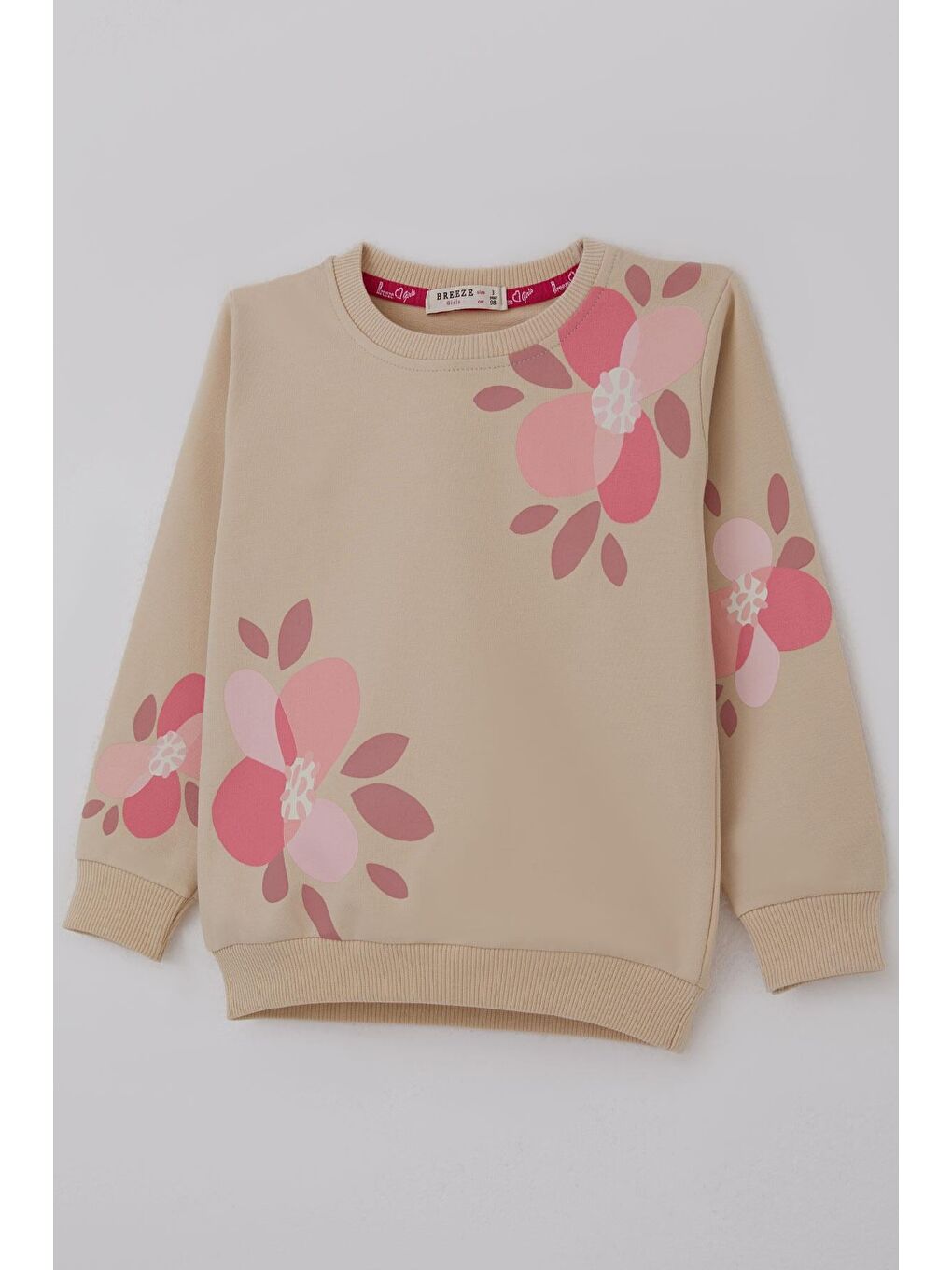 Kız Çocuk Eşofman Takımı Çiçek Baskılı Pantolonu Çima Dikiş Detaylı Bej (3-7 Yaş)-6