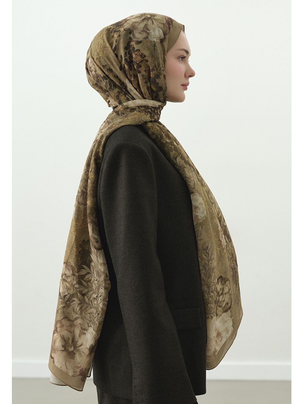 Yeşil SOFT HIBISCUS DESENLİ PAMUK VİSKON ŞAL ÇAĞLA-2