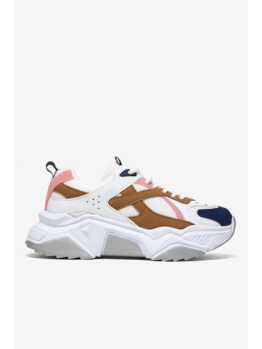Kadın Beyaz Mavi Kahve Rahat Kalıp Poli Taban Bağcıklı Sneaker-4