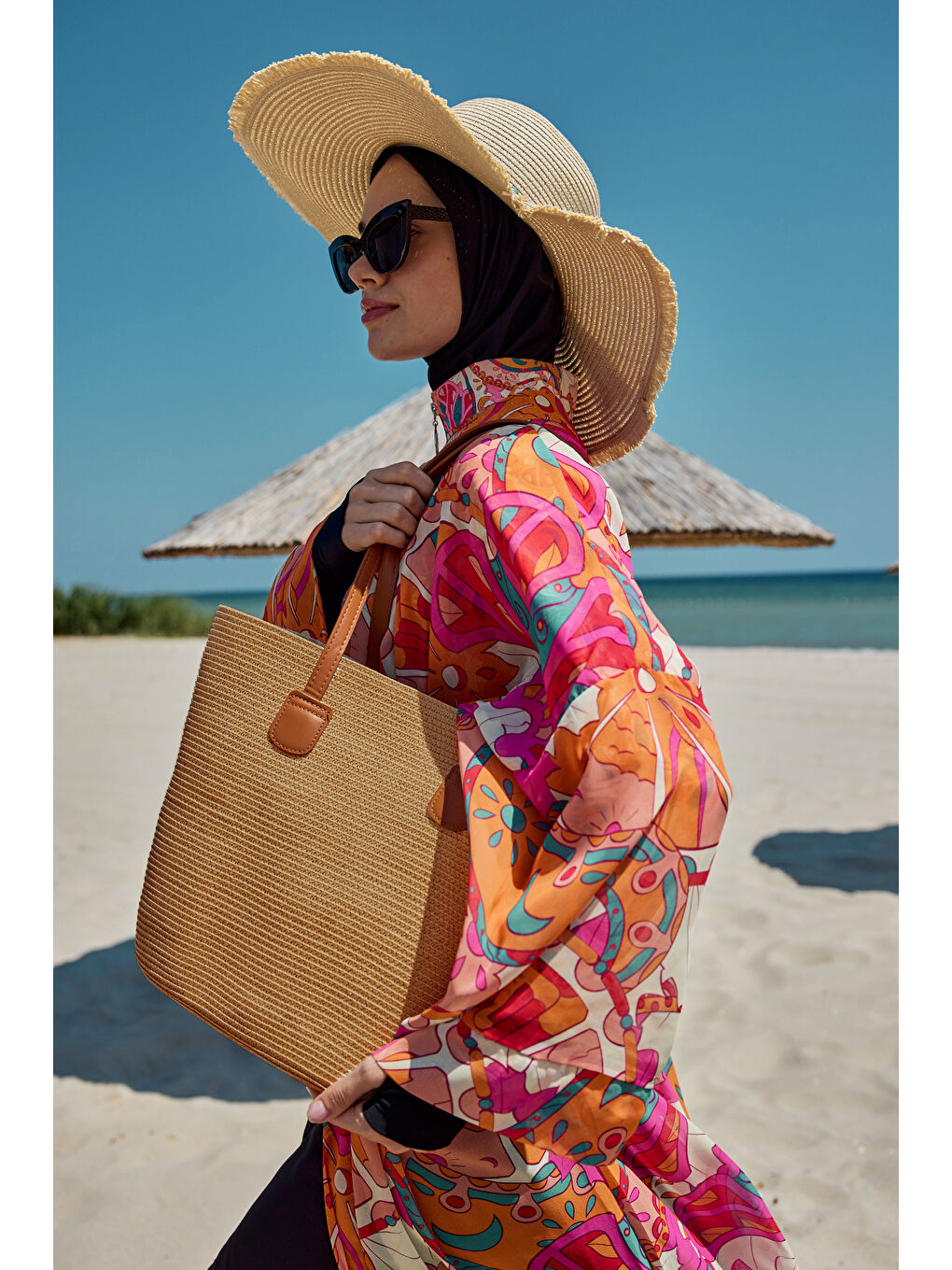 Kahverengi Hasır Çanta Plaj Çantası 025 Camel-3