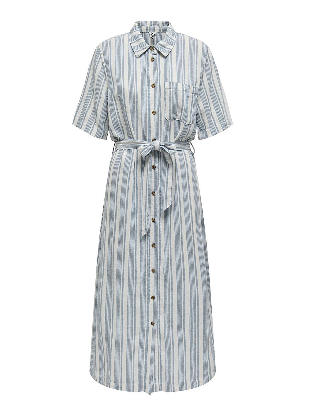 Mavi Onlcaro Keten Karışımlı Regular Fit Düğmeli Kemerli Midi Kadın Elbise 15338884-2