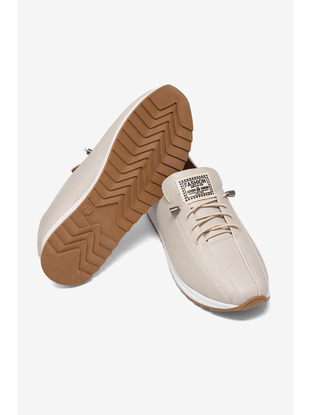 Kadın Bej Rahat Kalıp Ortopedik Bağcıklı Loafer-2