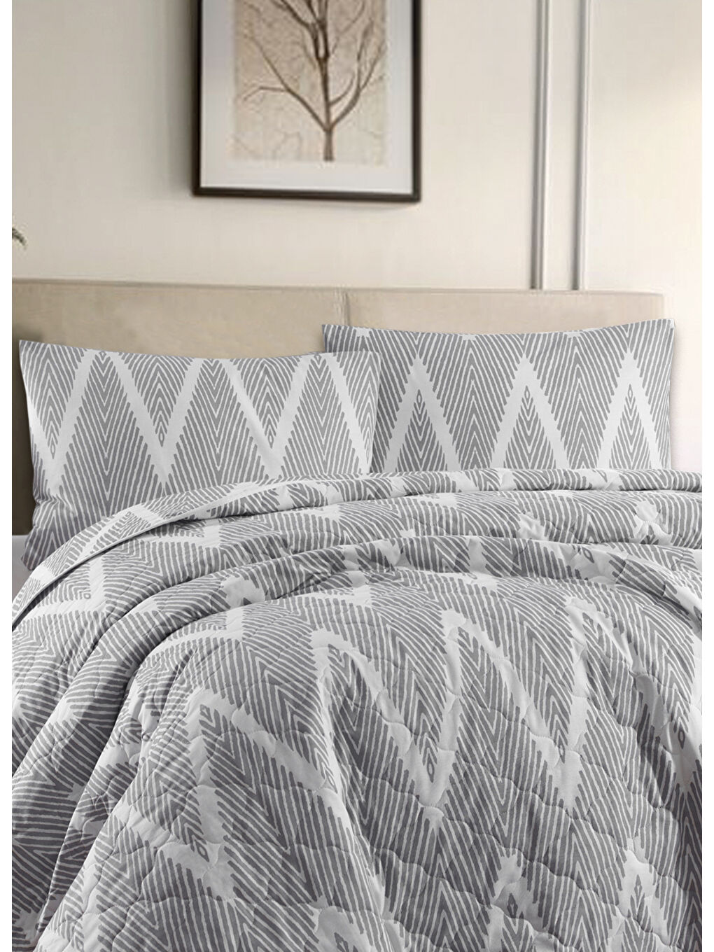 Kapitone Yatak Örtüsü Seti Tek Kişilik Olivia Gri-1