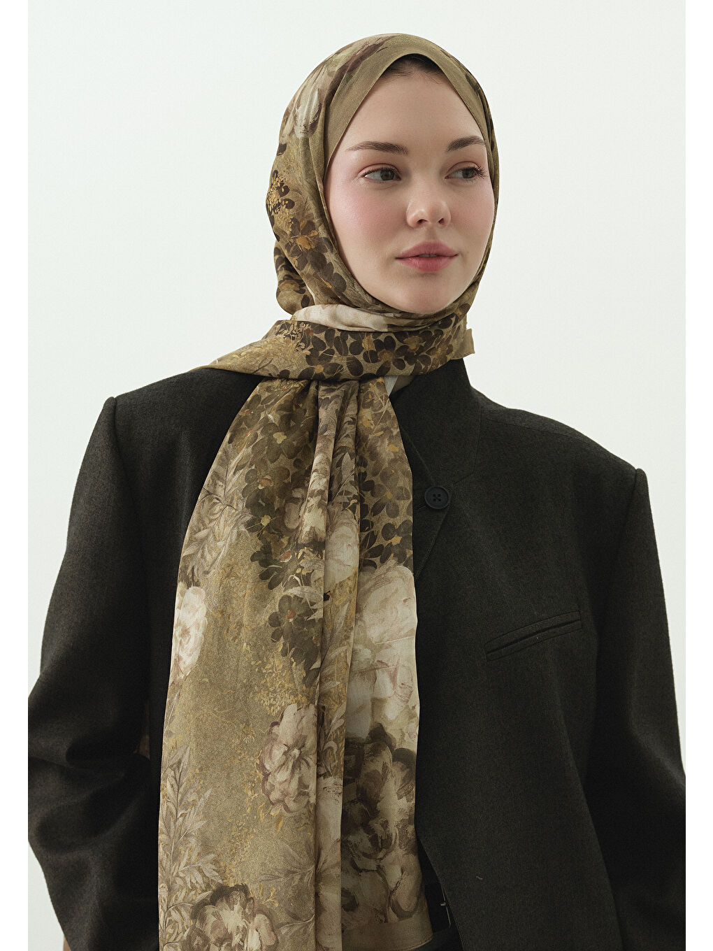 Yeşil SOFT HIBISCUS DESENLİ PAMUK VİSKON ŞAL ÇAĞLA-3