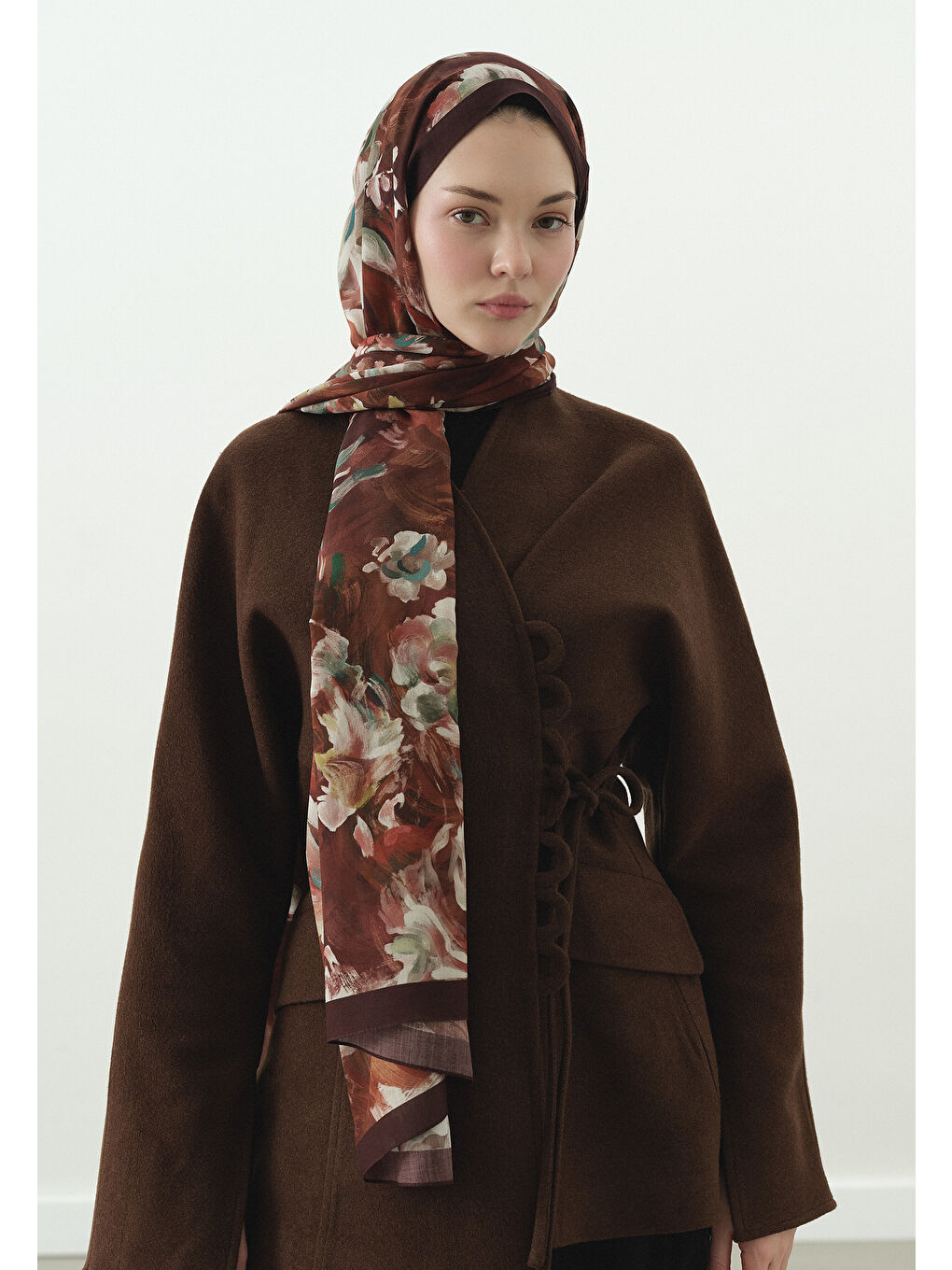 Kahverengi JANE DESENLİ PAMUK VİSKON ŞAL KİREMİT