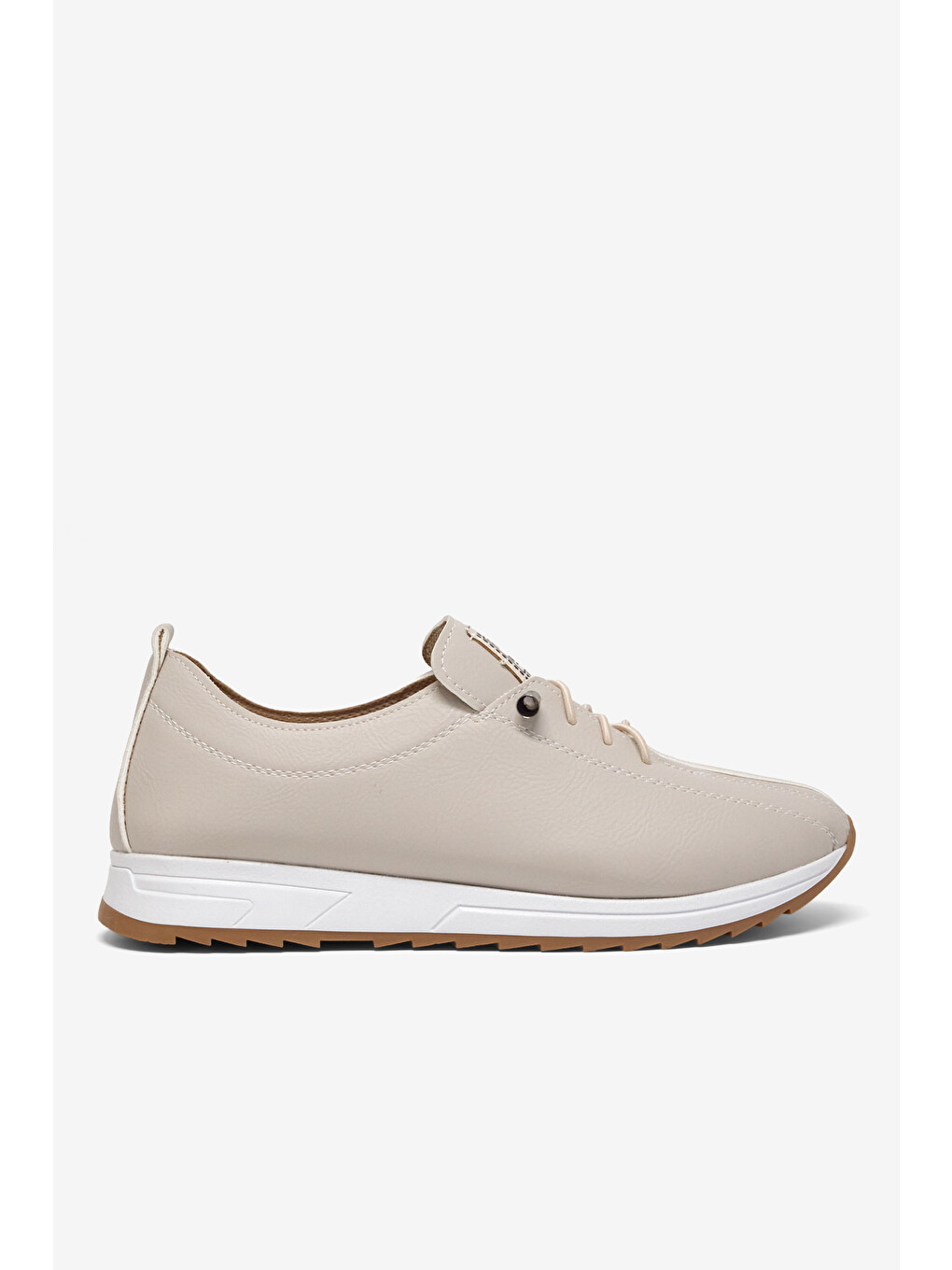 Kadın Bej Rahat Kalıp Ortopedik Bağcıklı Loafer-3