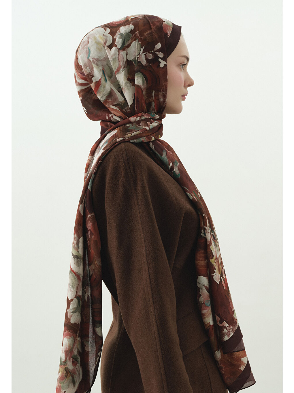 Kahverengi JANE DESENLİ PAMUK VİSKON ŞAL KİREMİT-1