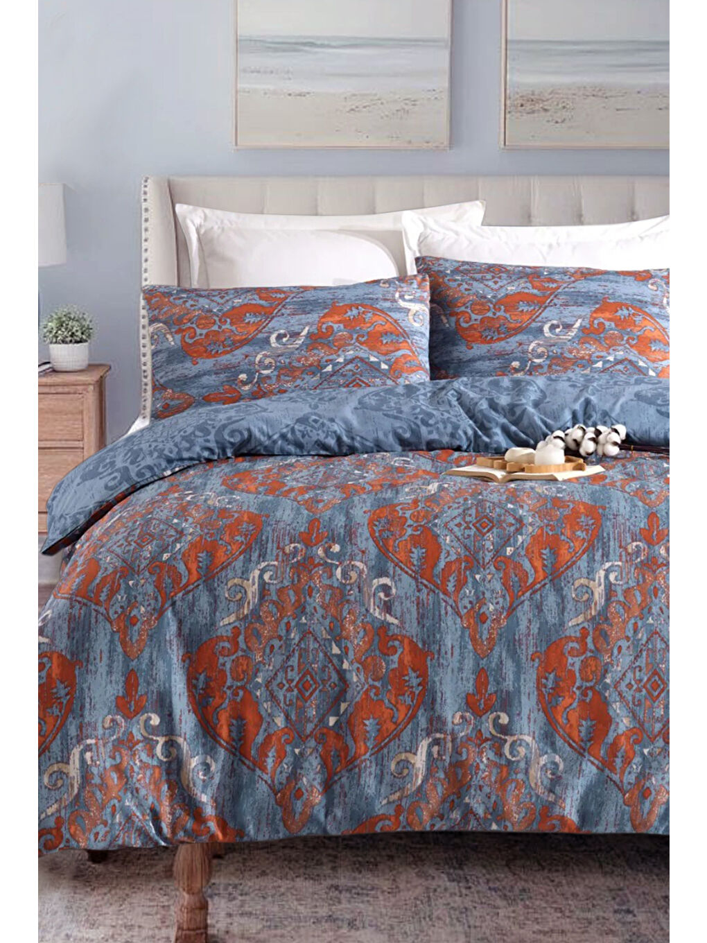 Kolay Ütülenir Nevresim Takımı Çift Kişilik Hitit Lacivert-1