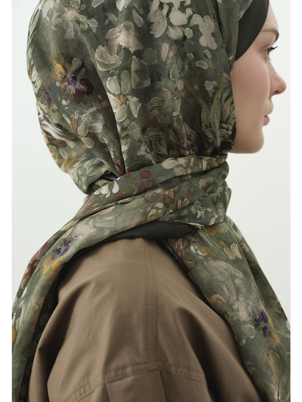 Yeşil DARK BEAUTY DESENLİ PAMUK VİSKON ŞAL ÇAĞLA-3