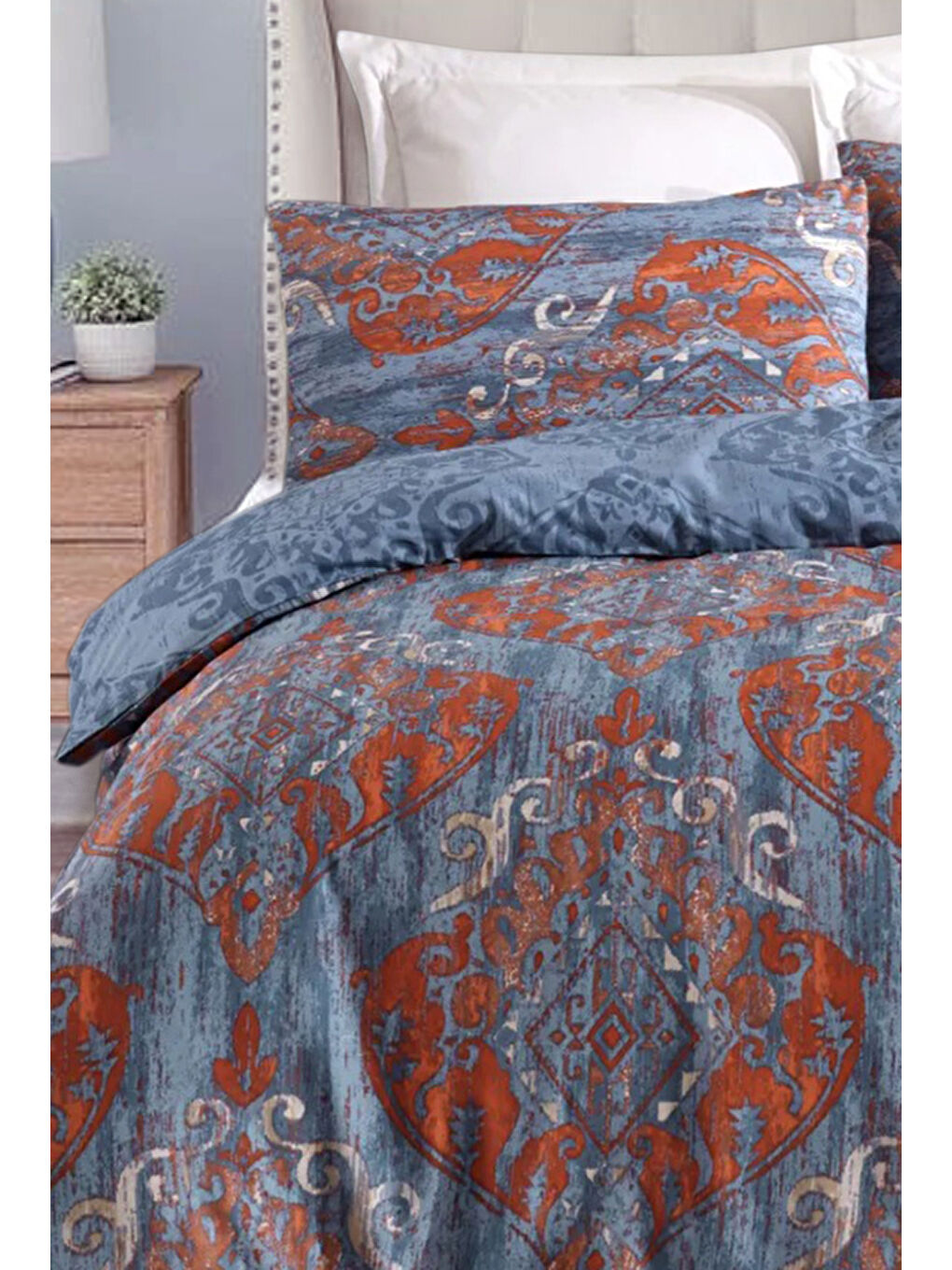 Kolay Ütülenir Nevresim Takımı Çift Kişilik Hitit Lacivert-2