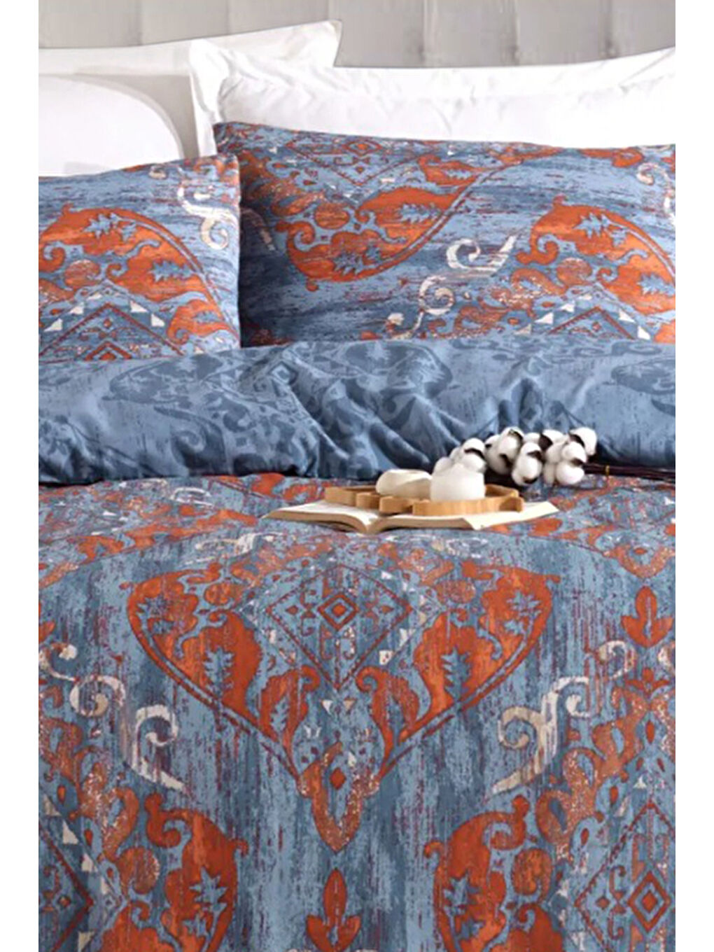 Kolay Ütülenir Nevresim Takımı Çift Kişilik Hitit Lacivert-3