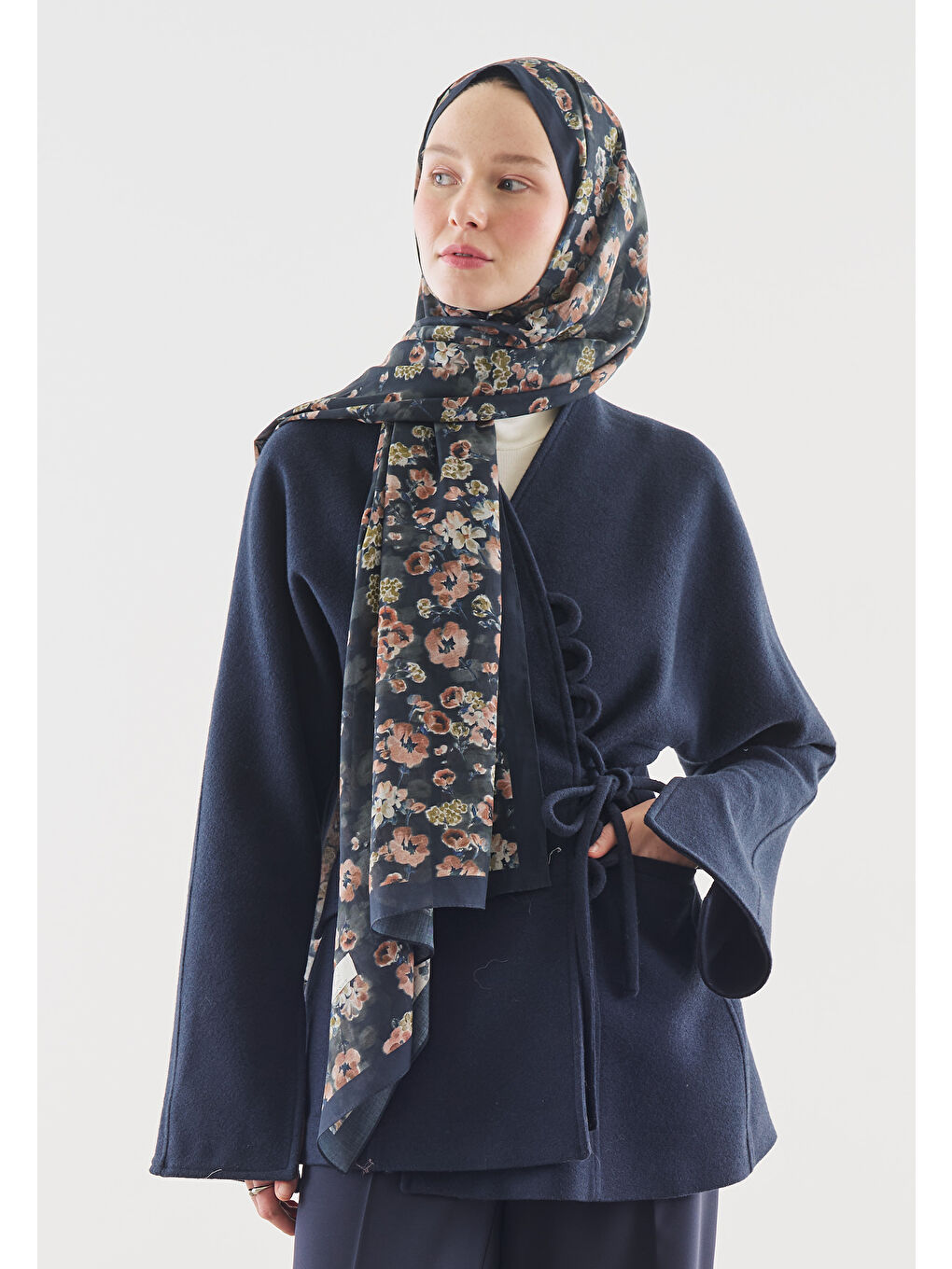 Lacivert SECRET PEARL DESENLİ PAMUK VİSKON ŞAL LACİVERT-2