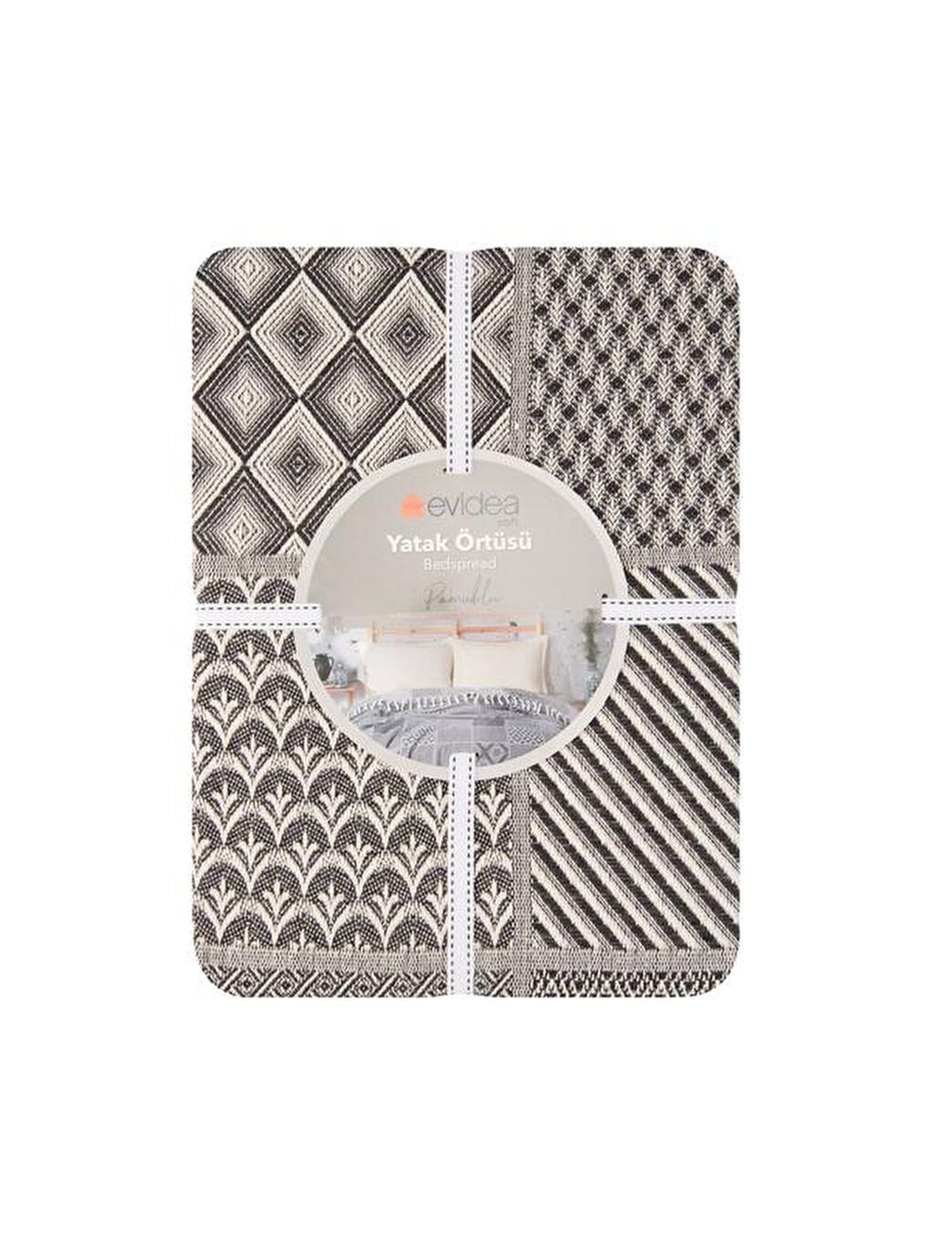 Soft Patchwork Çift Kişilik Yatak Örtüsü - Antrasit - 200x230 cm-1