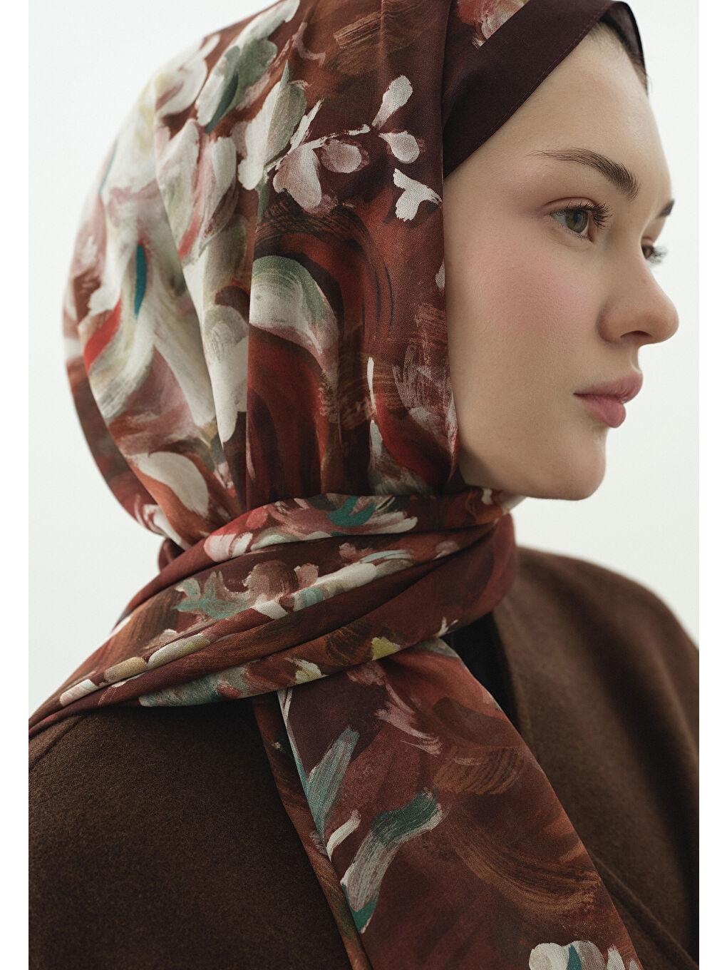 Kahverengi JANE DESENLİ PAMUK VİSKON ŞAL KİREMİT-3