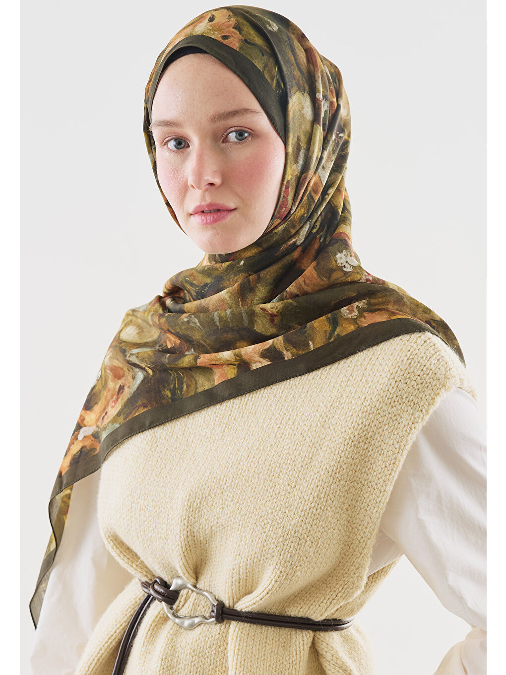 Haki SWEET VANILLA DESENLİ PAMUK VİSKON ŞAL HAKİ