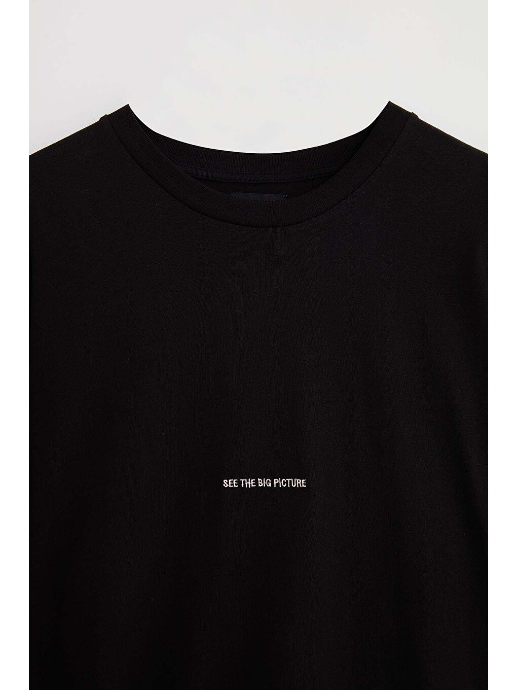 Siyah RIVER Erkek Oversize Fit Bol Kesim Nakış İşlemeli Basic Örme SİYAH T-Shirt-1