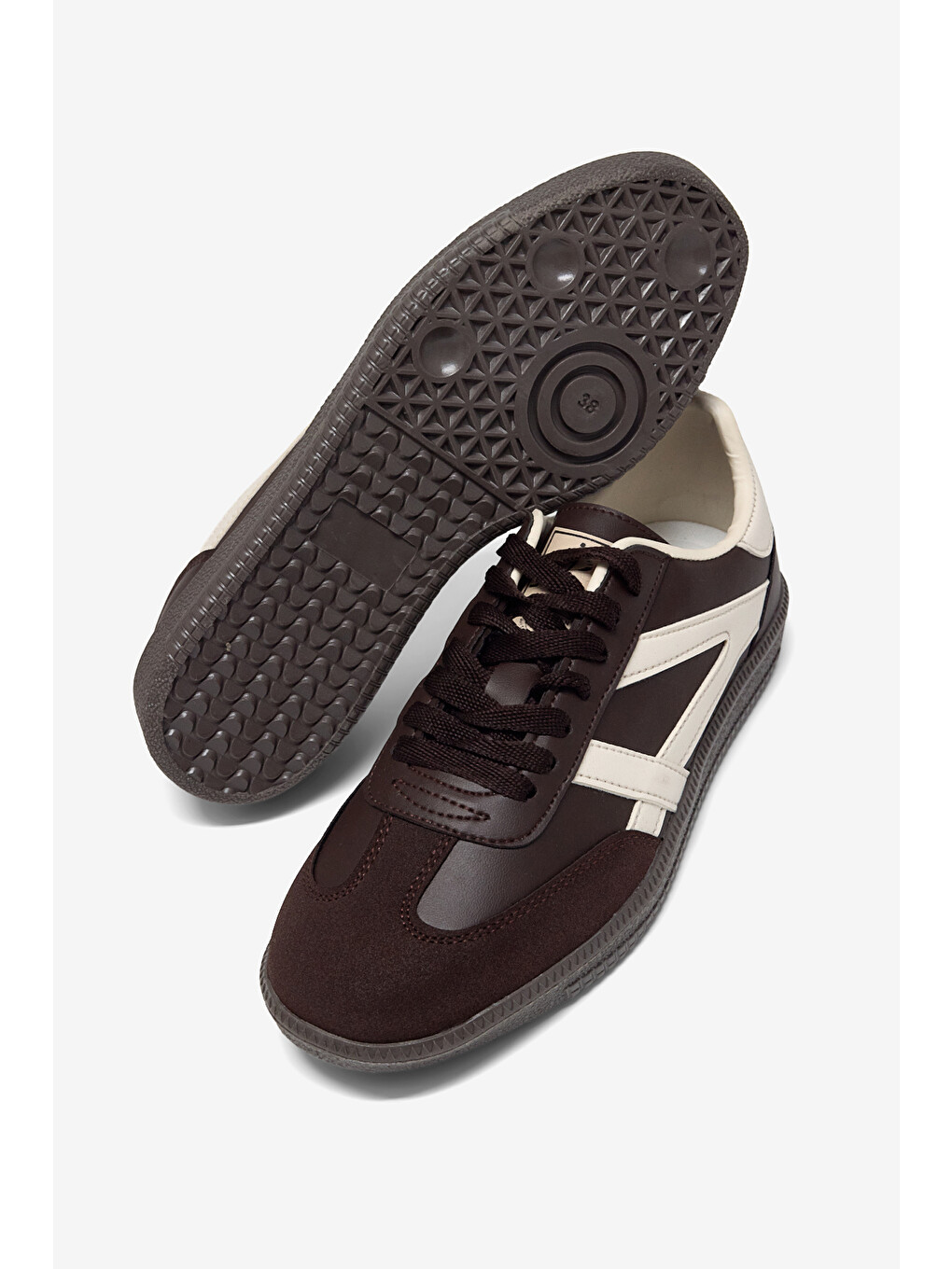 Kahverengi Unisex Kahve Bej Termo Taban Yanı Şeritli Bağcıklı Spor Ayakkabı-4