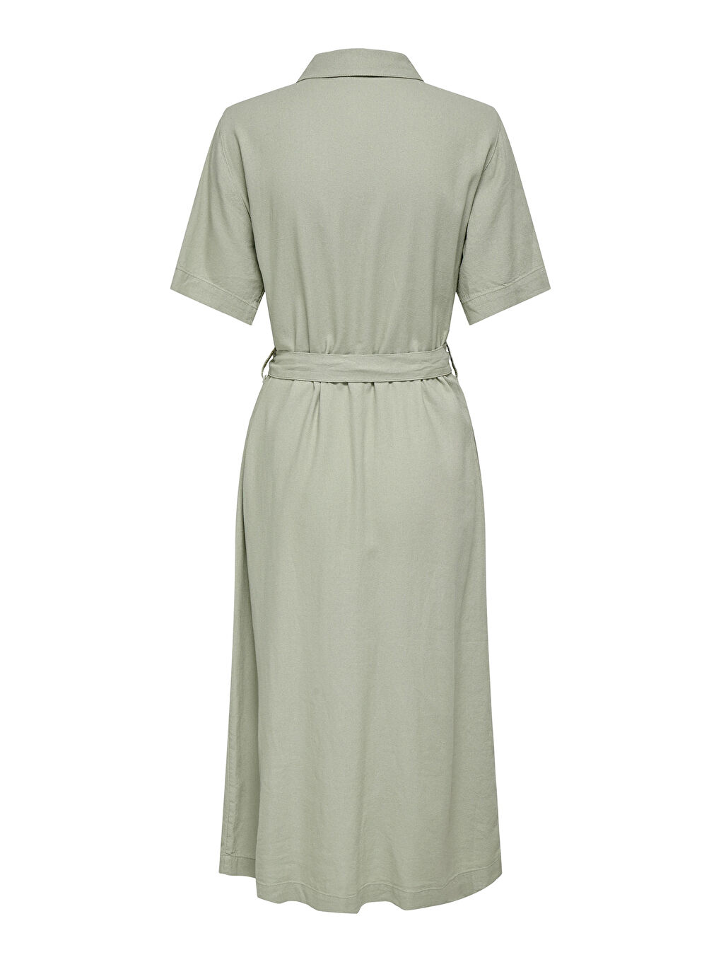 Yeşil Onlcaro Keten Karışımlı Regular Fit Düğmeli Kemerli Midi Kadın Elbise 15338884-6