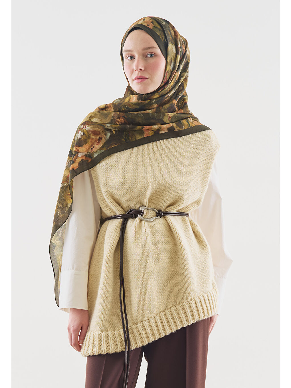 Haki SWEET VANILLA DESENLİ PAMUK VİSKON ŞAL HAKİ-1