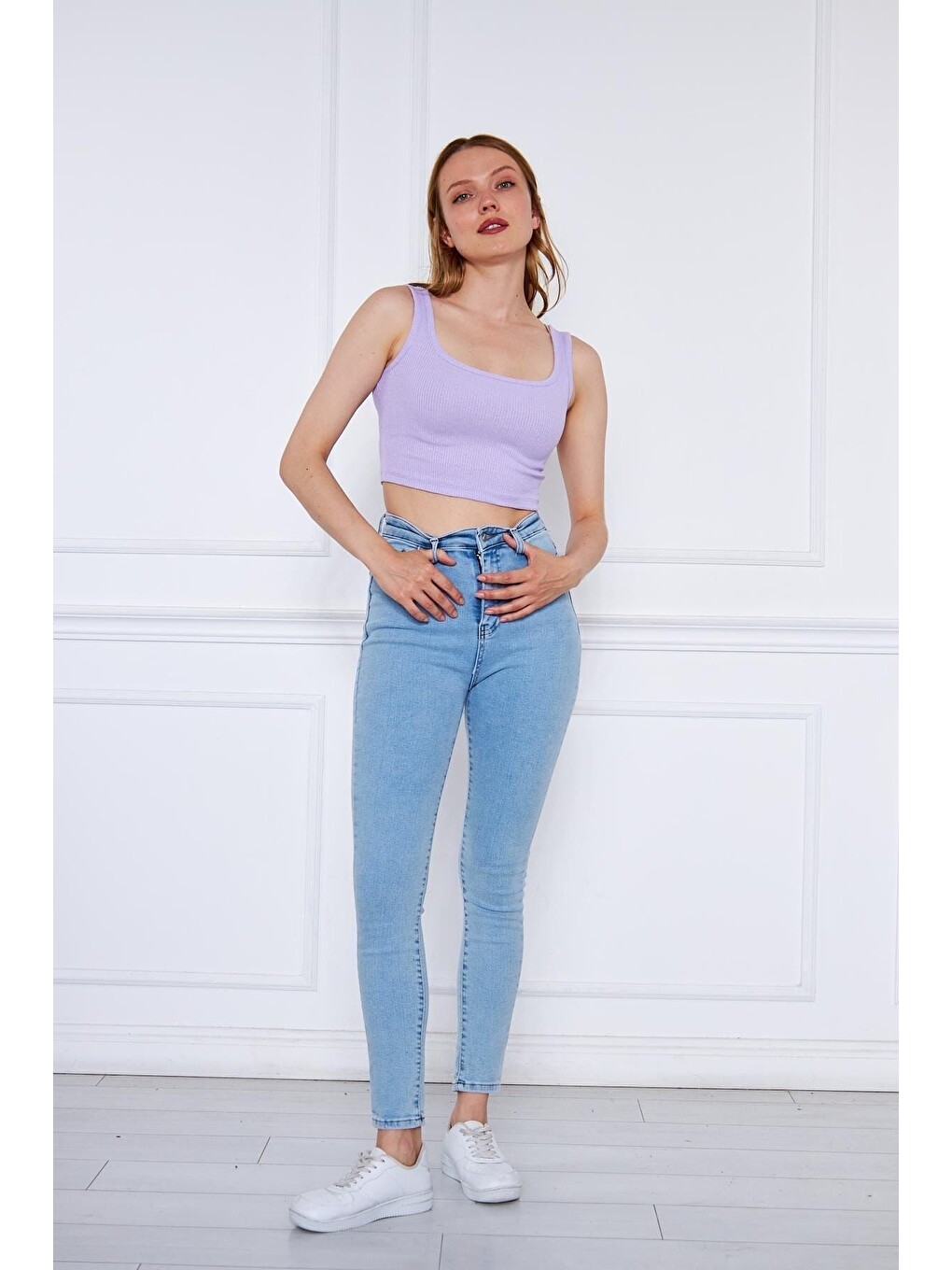 Lila Kadın Askılı Crop Top Bluz